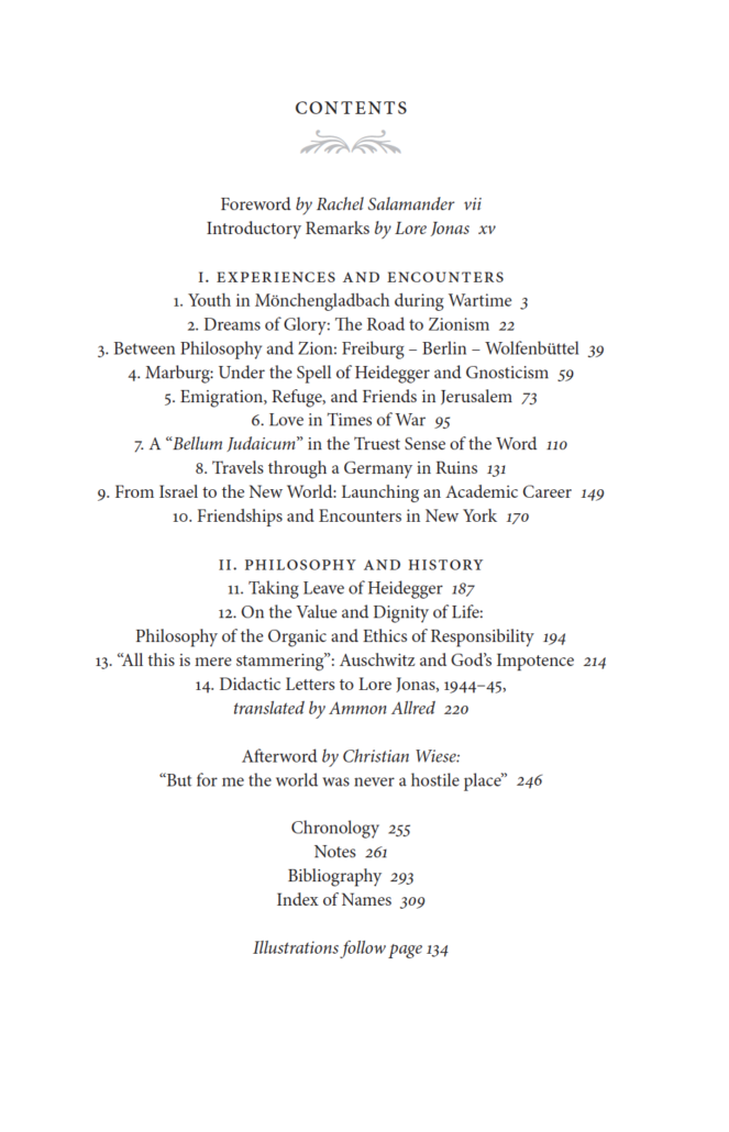 Hans Jonas Memoirs Table of Contents