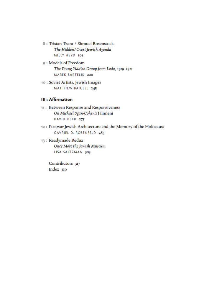 Jewish Dimensions in Modern Visual Culture Table of Contents Page 2