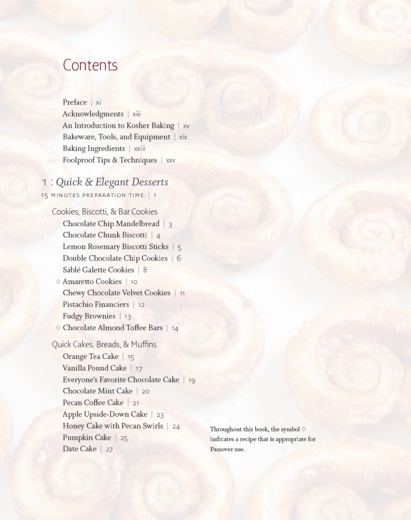 The Kosher Baker Table of Contents Page 1