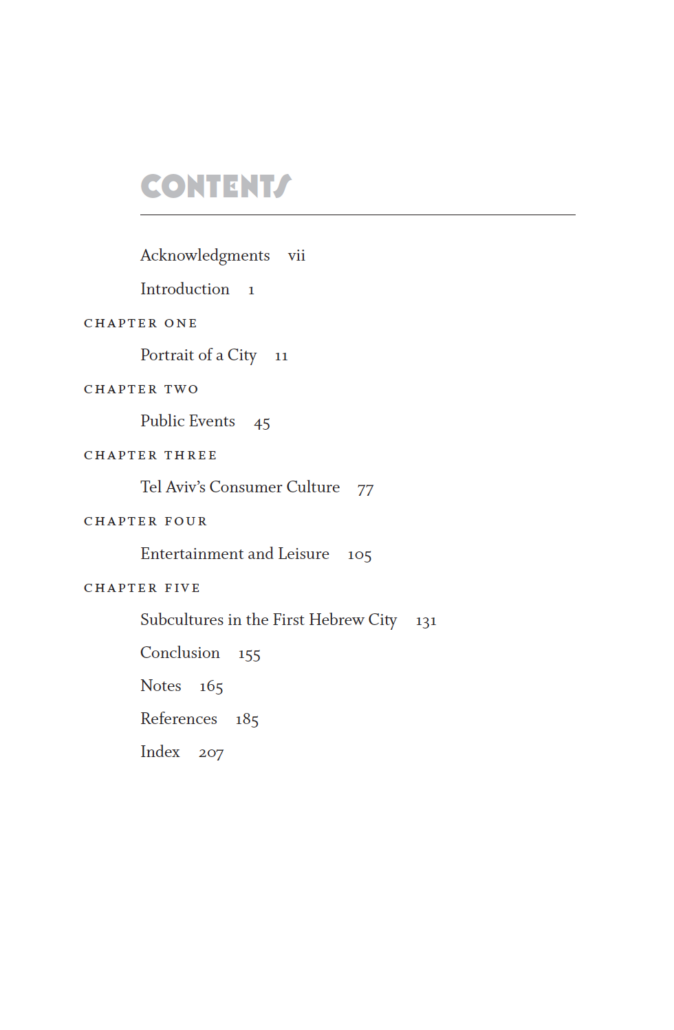 Young Tel Aviv Table of Contents