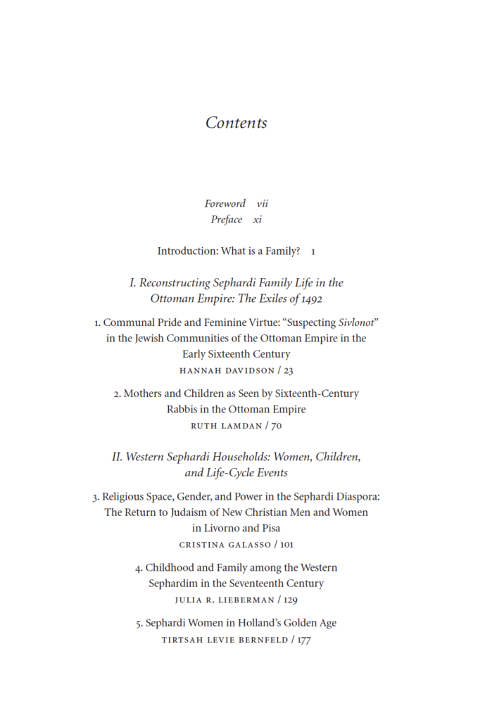 Sephardi Family Life in the Early Modern Diaspora Table of Contents Page 1