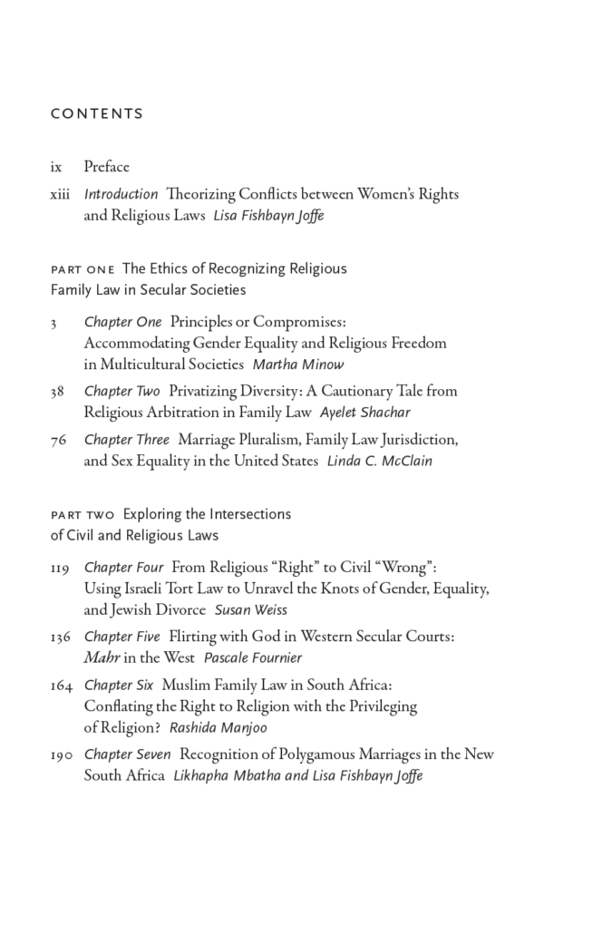 Gender, Religion, & Family Law Table of Contents Page 1