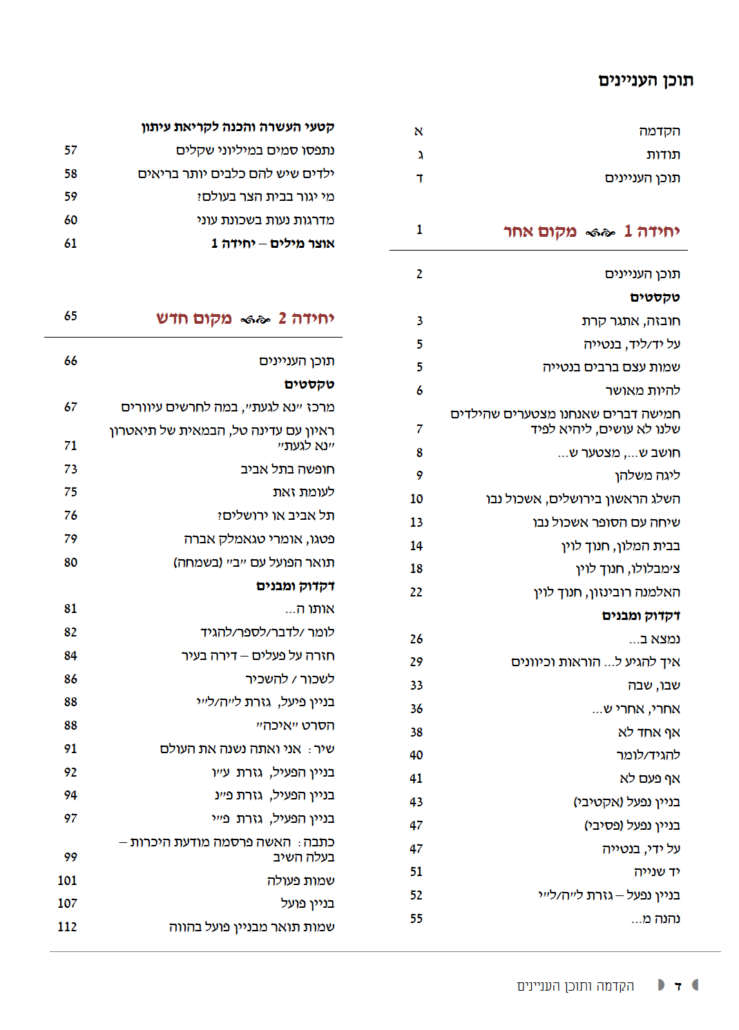 Brandeis Modern Hebrew Pilot Edition Table of Contents Page 1