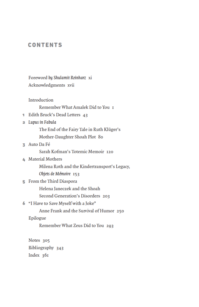 Holocaust Mothers and Daughters Table of Contents