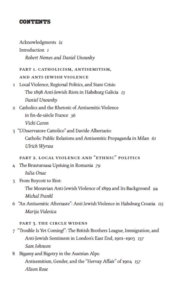 Nemes & Unowsky Table of Contents Page 1