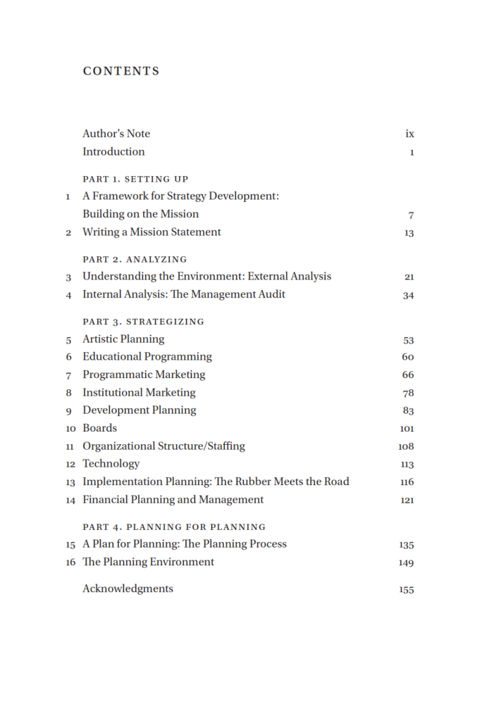Strategic Planning Table of Contents